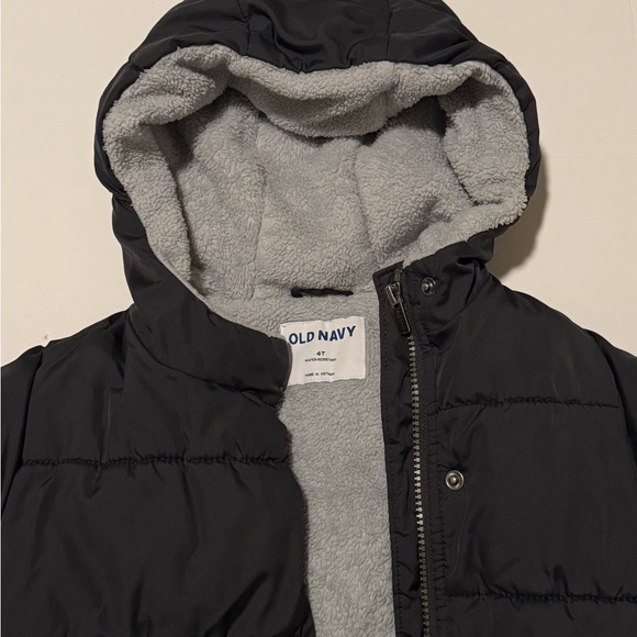 Old Navy Kids Black Puffer Coat with Gray Lining - Picture 4 of 6